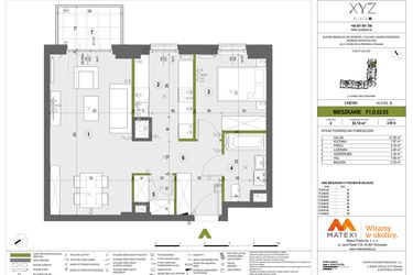 Rzut - Mieszkanie na sprzedaż 2 pokoje o powierzchni 53,02 m² - numer F1.D.02.03 w XYZ Place