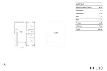 Rzut - Dom na sprzedaż 2 pokoje o powierzchni 63,93 m² - numer 1-110 w Domy w San Miguel de Salinas - 87172235