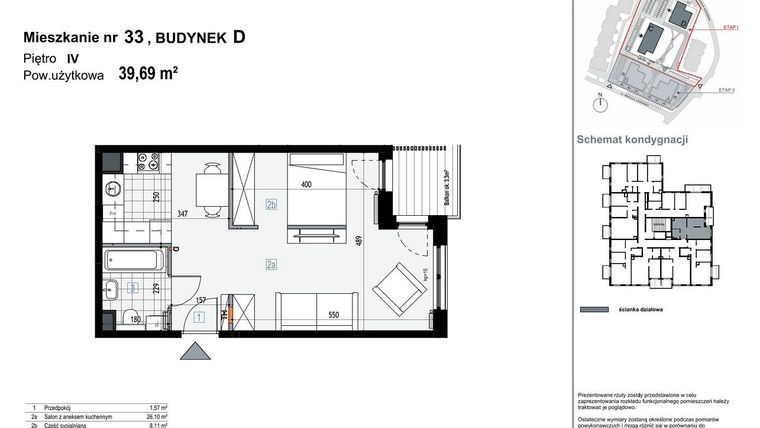 Rzut - Mieszkanie na sprzedaż 1 pokój o powierzchni 39,67 m² - numer D33 w Apartamenty Kopernika