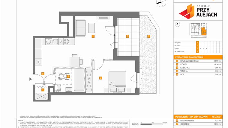 Rzut - Mieszkanie na sprzedaż 2 pokoje o powierzchni 48,72 m² - numer F.4 w Osiedle Przy Alejach etap 4