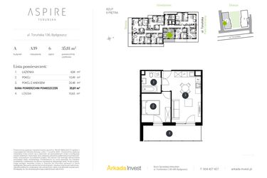 Rzut - Mieszkanie na sprzedaż 2 pokoje o powierzchni 35,81 m² - numer A.39 w Aspire