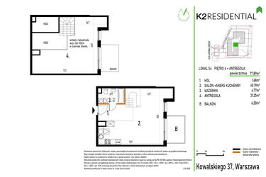 Rzut - Mieszkanie na sprzedaż 1 pokój o powierzchni 77,89 m² - numer 54 w Kowalskiego 37