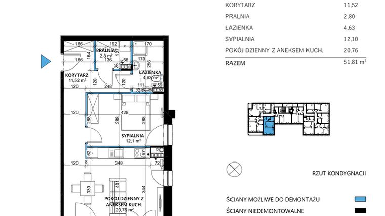 Rzut - Mieszkanie na sprzedaż 2 pokoje o powierzchni 51,81 m² - numer 12 w Comfort Corner