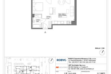 Rzut - Mieszkanie na sprzedaż 1 pokój o powierzchni 38,31 m² - numer I1.3M22 w Nowa Wałowa bud. I1