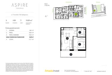 Rzut - Mieszkanie na sprzedaż 2 pokoje o powierzchni 34,83 m² - numer A.30 w Aspire