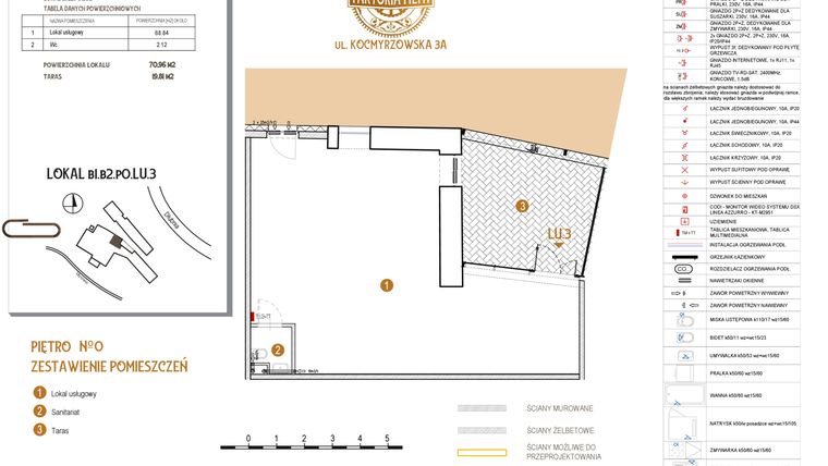Rzut - Lokal użytkowy na sprzedaż 1 pokój o powierzchni 70,96 m² - numer B1.B2.P0.LU.3 w Faktoria Młyn