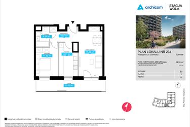 Rzut - Mieszkanie na sprzedaż 2 pokoje o powierzchni 54,55 m² - numer B3.234 w Stacja Wola - Etap III