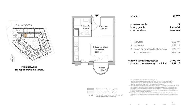 Rzut - Mieszkanie na sprzedaż 1 pokój o powierzchni 27,18 m² - numer 6.27 w OVAL SKY
