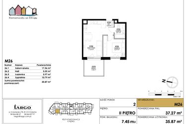 Rzut - Mieszkanie na sprzedaż 2 pokoje o powierzchni 35,87 m² - numer M26 w Kamieniczki za Strugą