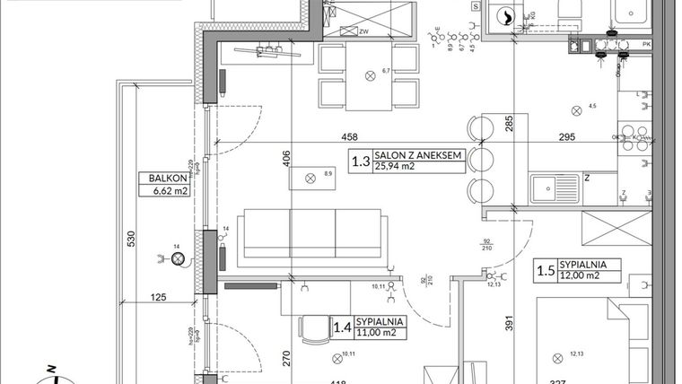 Rzut - Mieszkanie na sprzedaż 3 pokoje o powierzchni 61,55 m² - numer 39B w Osiedle Młodych etap V