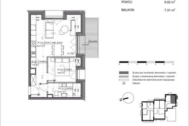 Rzut - Mieszkanie na sprzedaż 2 pokoje o powierzchni 42,1 m² - numer B.3.2 w Polanka 21
