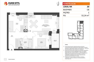 Rzut - Mieszkanie na sprzedaż 3 pokoje o powierzchni 52,24 m² - numer C8.20 w Konstelacja etap IV