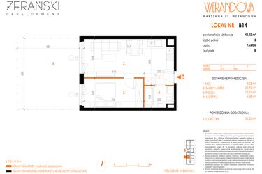 Rzut - Mieszkanie na sprzedaż 2 pokoje o powierzchni 43,02 m² - numer B14 w Werandowa