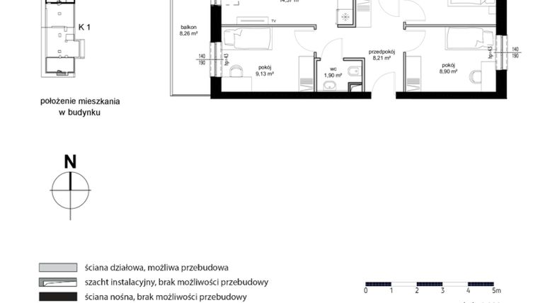 Rzut - Mieszkanie na sprzedaż 4 pokoje o powierzchni 55,52 m² - numer M69 w Kwarcowe Wzgórze