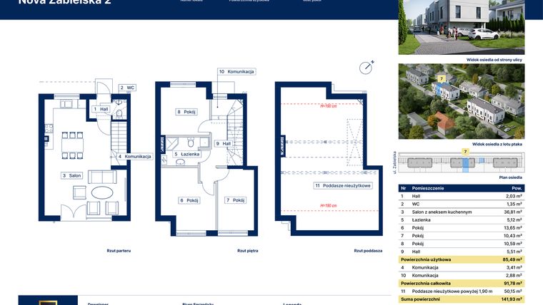 Rzut - Dom na sprzedaż 4 pokoje o powierzchni 91,78 m² - numer 7 w Nova Zabielska 2