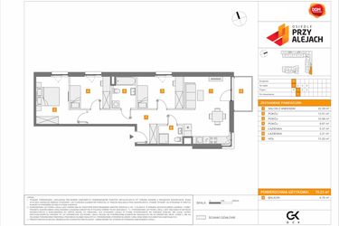 Rzut - Mieszkanie na sprzedaż 4 pokoje o powierzchni 78,23 m² - numer 3.1.D.7 w Osiedle przy Alejach etap 3
