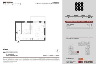Rzut - Mieszkanie na sprzedaż 2 pokoje o powierzchni 44,79 m² - numer M.A.1.013 w CUKROWNIA