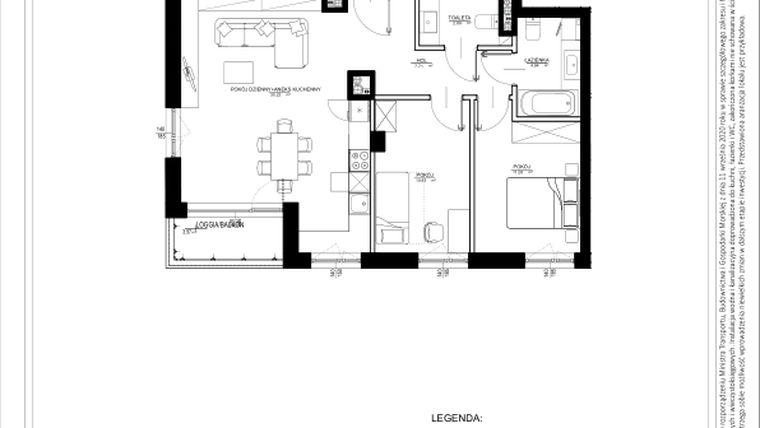 Rzut - Mieszkanie na sprzedaż 3 pokoje o powierzchni 67,54 m² - numer B51 w Osiedle pod Klonami "Klonowa 11"