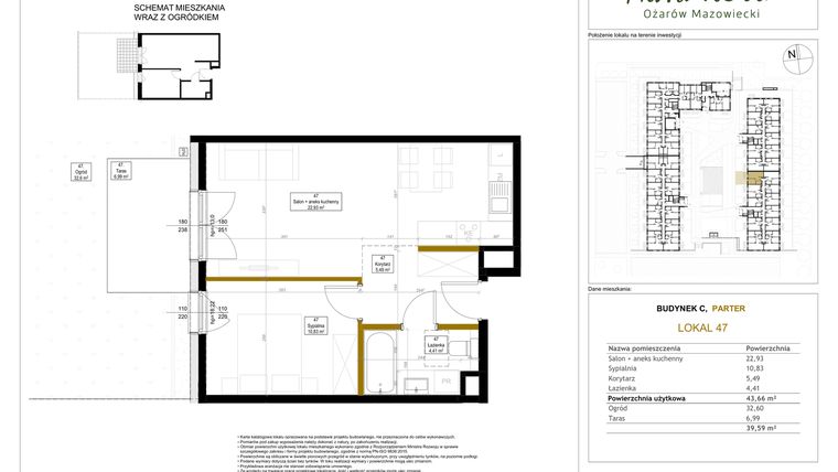 Rzut - Mieszkanie na sprzedaż 2 pokoje o powierzchni 43,66 m² - numer 47 w Aura Nova etap II