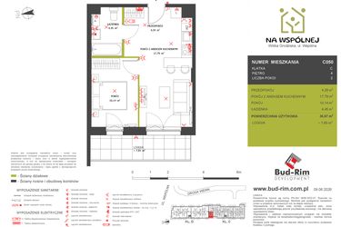 Rzut - Mieszkanie na sprzedaż 2 pokoje o powierzchni 36,67 m² - numer C50 w Na Wspólnej etap 2