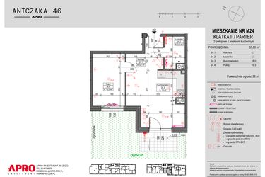 Rzut - Mieszkanie na sprzedaż 2 pokoje o powierzchni 37,6 m² - numer M24 w Antczaka 46