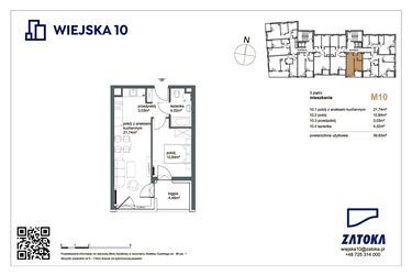 Rzut - Mieszkanie na sprzedaż 2 pokoje o powierzchni 39,63 m² - numer M10 w Wiejska 10
