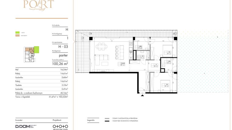 Rzut - Mieszkanie na sprzedaż 3 pokoje o powierzchni 100,26 m² - numer H_3 w Warmiński Port etap V