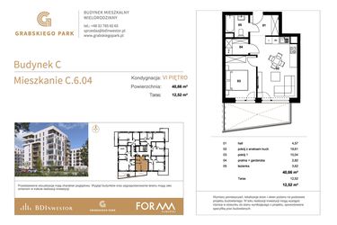 Rzut - Mieszkanie na sprzedaż 2 pokoje o powierzchni 40,66 m² - numer C.6.04 w Grabskiego Park