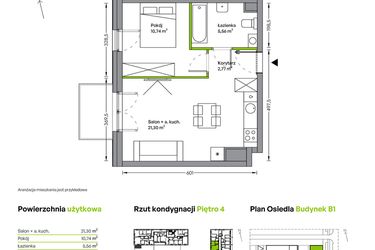 Rzut - Mieszkanie na sprzedaż 2 pokoje o powierzchni 40,37 m² - numer B.04.01.02 w WUWA Vita