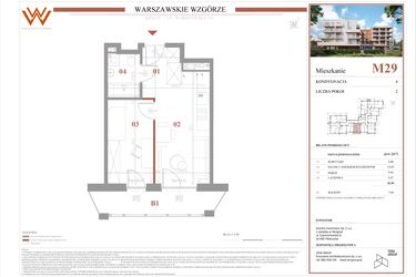 Rzut - Mieszkanie na sprzedaż 2 pokoje o powierzchni 31,56 m² - numer M29 w Warszawskie Wzgórze