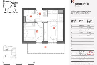 Rzut - Mieszkanie na sprzedaż 2 pokoje o powierzchni 30,61 m² - numer M-132 w Nałęczowska etap II