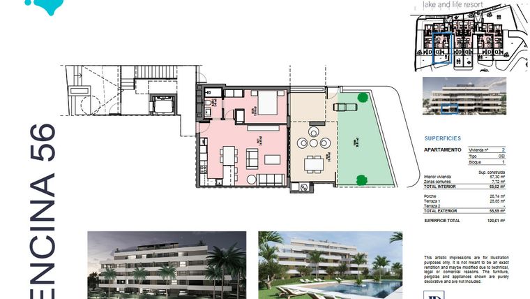 Rzut - Mieszkanie na sprzedaż 1 pokój o powierzchni 57 m² - numer 2 w Santa Rosalía - Murcia