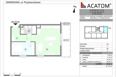 Rzut - Mieszkanie na sprzedaż 2 pokoje o powierzchni 45,26 m² - numer A2.9 w Wawer Go 2.0