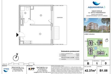 Rzut - Mieszkanie na sprzedaż 2 pokoje o powierzchni 42,37 m² - numer B1.08 w Aquamarina 3