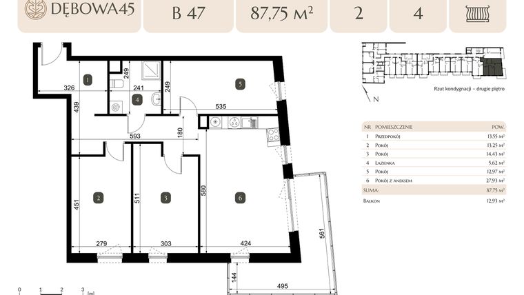Rzut - Lokal użytkowy na sprzedaż 4 pokoje o powierzchni 87,75 m² - numer B.47 - LU8 w Dębowa 45