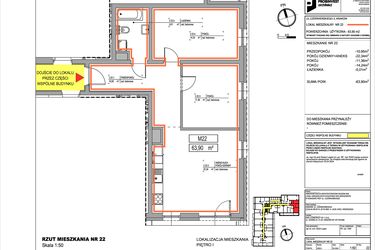 Rzut - Mieszkanie na sprzedaż 3 pokoje o powierzchni 63,9 m² - numer 3.22 w Czerwieńskiego 3