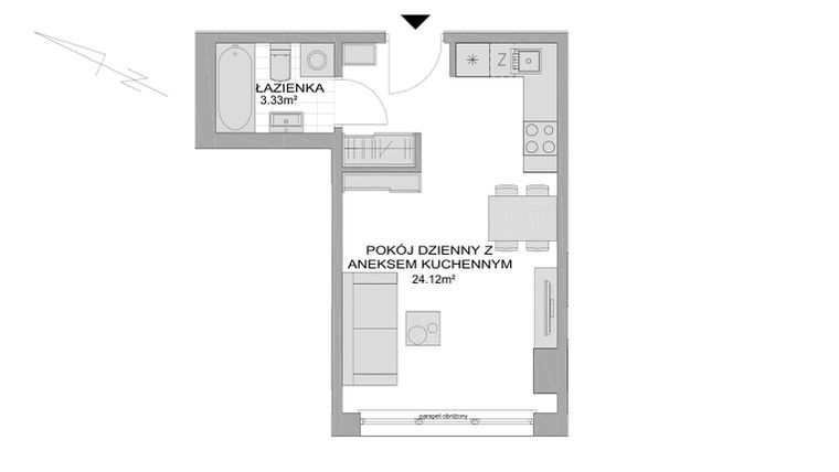 Rzut - Mieszkanie na sprzedaż 1 pokój o powierzchni 28,12 m² - numer CP/R7/26 w Centralpark