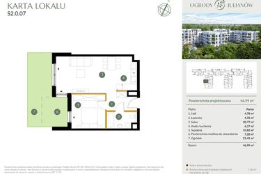Rzut - Mieszkanie na sprzedaż 2 pokoje o powierzchni 46,99 m² - numer S2.0.07 w Ogrody Julianów