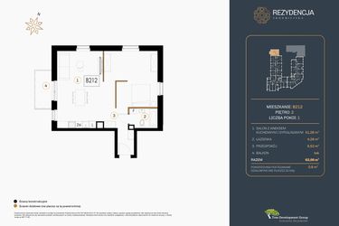Rzut - Mieszkanie na sprzedaż 1 pokój o powierzchni 62,06 m² - numer B.212 w Rezydencja Śródmiejska
