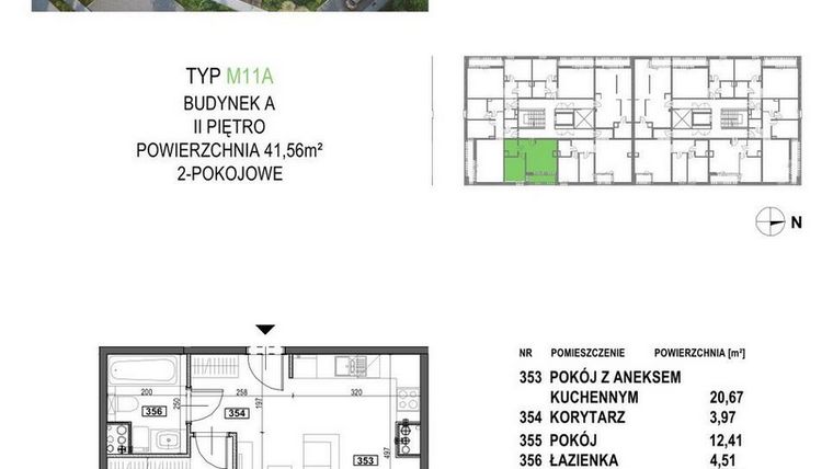 Rzut - Mieszkanie na sprzedaż 2 pokoje o powierzchni 41,56 m² - numer M11A.P3 w Apartamenty Żorska