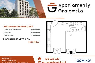 Rzut - Mieszkanie na sprzedaż 2 pokoje o powierzchni 40,13 m² - numer 22 w Apartamenty Grajewska