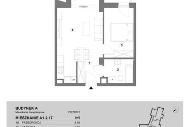 Rzut - Mieszkanie na sprzedaż 2 pokoje o powierzchni 46,68 m² - numer A1.2.17 w ATAL Grabiszyn