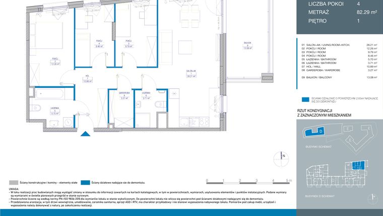 Rzut - Mieszkanie na sprzedaż 4 pokoje o powierzchni 82,29 m² - numer DB0106 w Spokojny Mokotów