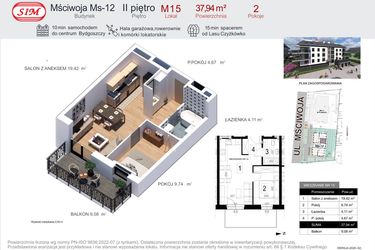 Rzut - Mieszkanie na sprzedaż 2 pokoje o powierzchni 37,94 m² - numer 15 w Mściwoja MS-12