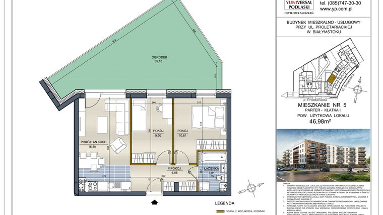 Rzut - Mieszkanie na sprzedaż 3 pokoje o powierzchni 46,98 m² - numer 5 w Perła Śródmieścia