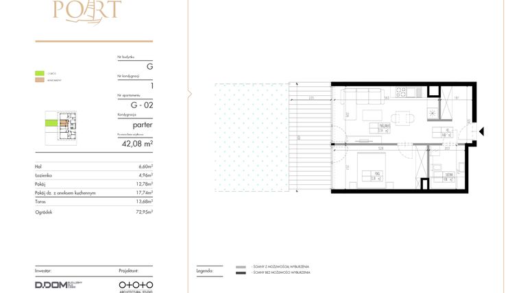 Rzut - Mieszkanie na sprzedaż 2 pokoje o powierzchni 42,08 m² - numer G_2 w Warmiński Port etap V