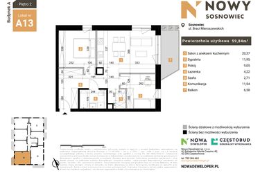 Rzut - Mieszkanie na sprzedaż 3 pokoje o powierzchni 59,84 m² - numer 13 w Nowy Sosnowiec