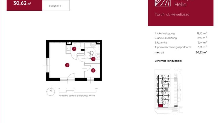 Rzut - Lokal użytkowy na sprzedaż 1 pokój o powierzchni 30,62 m² - numer 1.A.0.LU.2 w Murapol Helio bud. 1