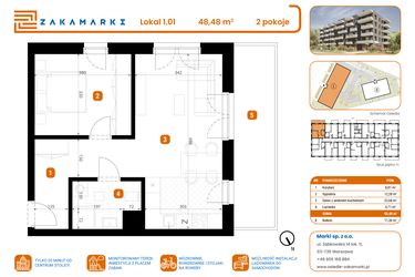 Rzut - Mieszkanie na sprzedaż 2 pokoje o powierzchni 48,48 m² - numer B1/1/01 w Zakamarki
