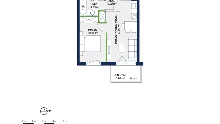 Rzut - Mieszkanie na sprzedaż 2 pokoje o powierzchni 34,08 m² - numer 17 w Wolne Miasto etap VII